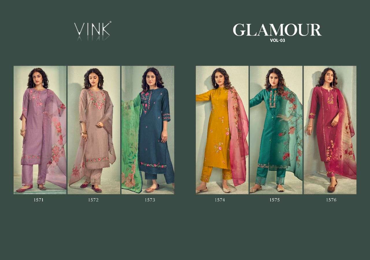 Vink-glamour-fabric-silk-embroidery-work-kurti-silk-handwork-pant-organza Foil- Digital-print-dupatta-Index